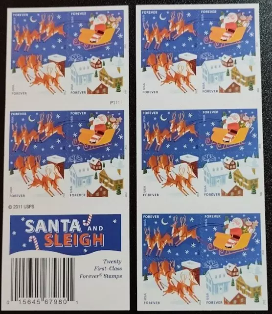 Mint US Santa and Sleigh Booklet Pane of 20 Forever Stamps Scott# 4712-4715 MNH