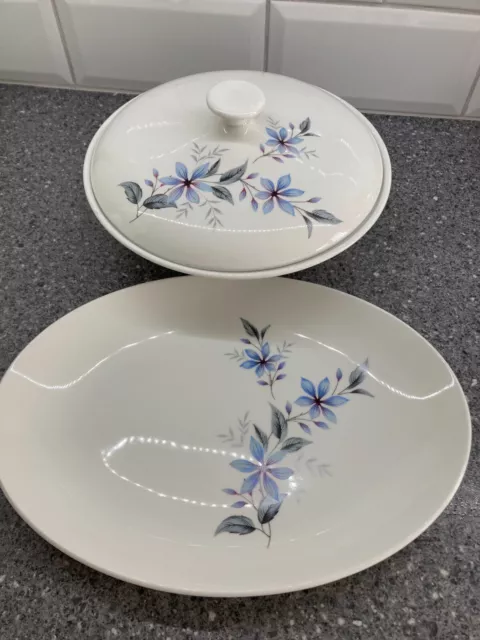 Vintage White Mist/Ridgeway/Blue Alpine Tureen & Serving Platter.