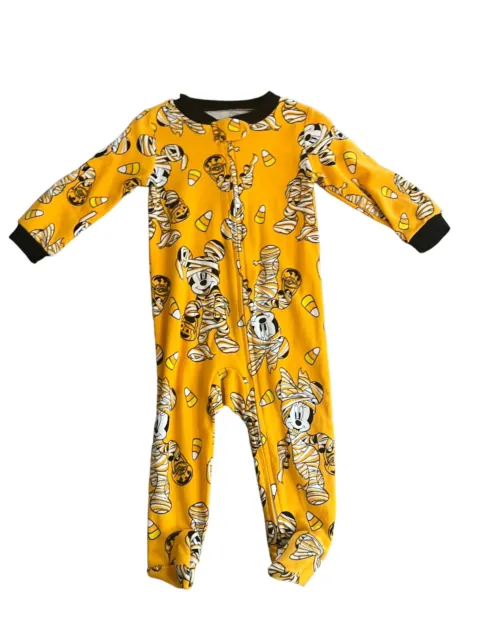 Disney Mickey Mouse Halloween Mummies Candy Corn Footed Pajamas 6/9M Yellow zip