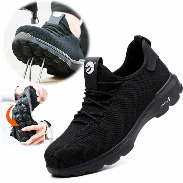 BLACK LIGHTWEIGHT SAFETY Shoes Mens/Womens Steel Toe Cap Work Boots ...