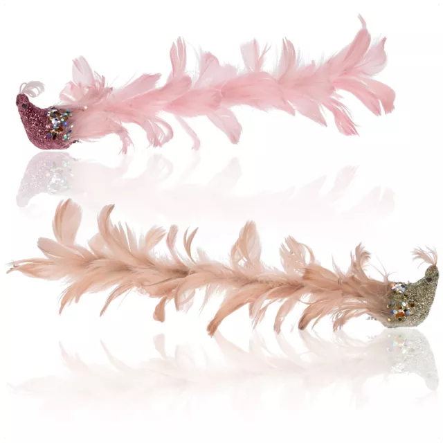 2x Christbaumschmuck Deko Vogel - Pfau mit Pailletten - Vogel mit Clip - rosa