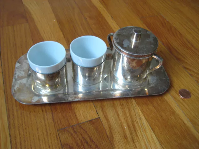 vtg silver DEMITASSE SET coffee cup sugar tray Heinrich Germany art deco modern