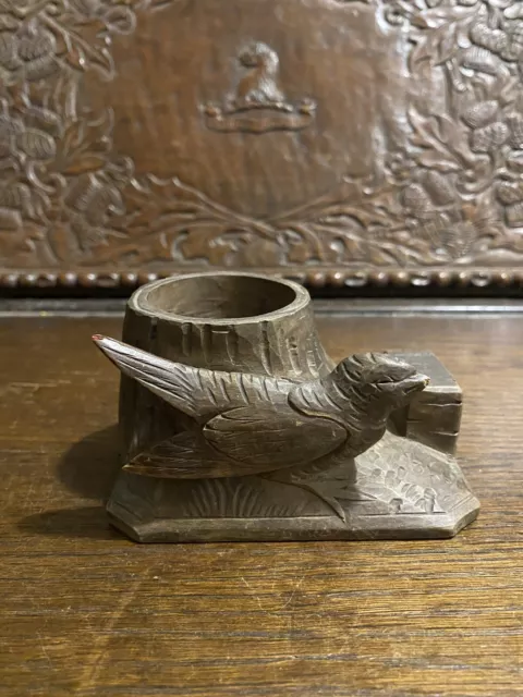 Antique Black Forest Carved Bird Match & Box Holder - Early 20th Century