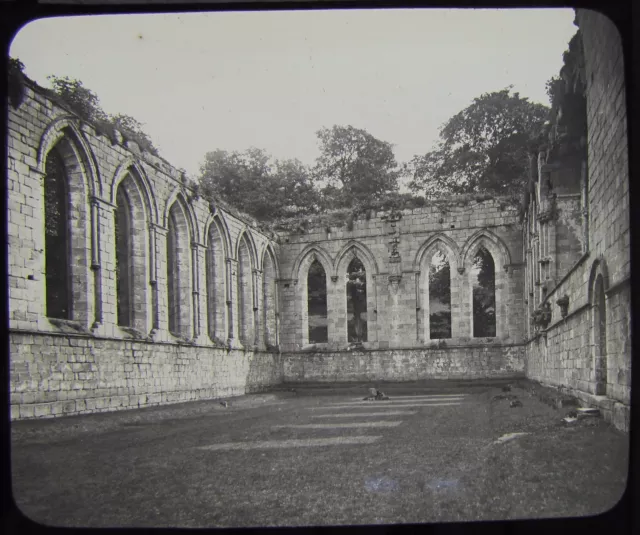 Glass Magic Lantern Slide FOUNTAINS ABBEY THE FRATERY C1890 PHOTO YORKSHIRE