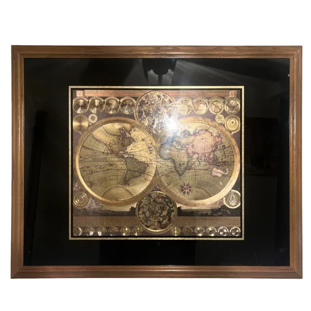 Alluring 1681 Moses  Pitt Gold Foil Archival Quality World Map, Collectible.