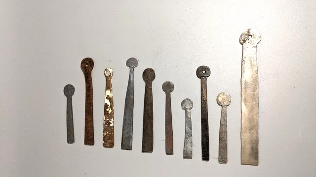 Lot Of 10 Old Forged Strap Hinges early primitive, barn, door, farm