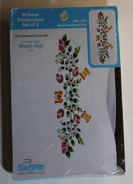 Janlynn Needlecraft Rosas Mariposas 2 fundas de almohada impresas lavado tinta 