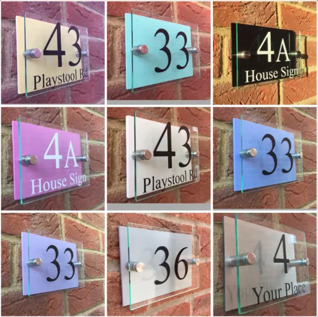 Modern Glass Effect Pastel Colour House Name Door Number Street Wall Plaques