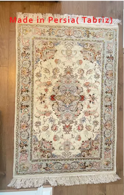 Hand knotted persian rug pure silk & wool hand made 1 x 1.5 m