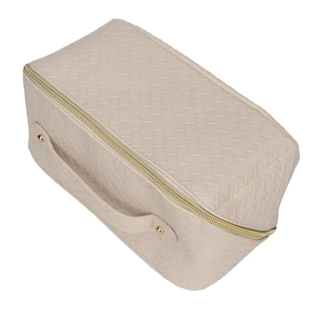 (White)Makeup Cosmetic Bag Large Capacity Woven Pattern Travel Cosmetic Bag