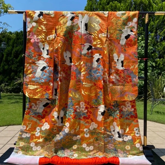 Kimono iro Uchikake pheasant orange bridal dress wedding dress Used From Japan