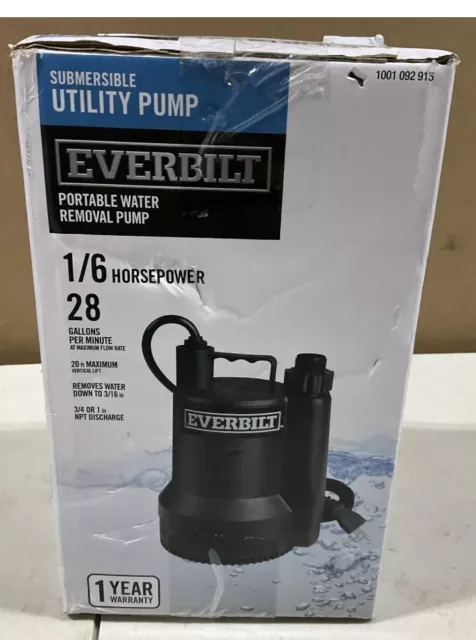 Everbilt SUP54-HD 1/6hp Plastic Submersible Utility Pump