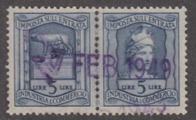 Italy Industry & Commerce Revenue Bft #108 used 5L double stamp 1946 cv $13