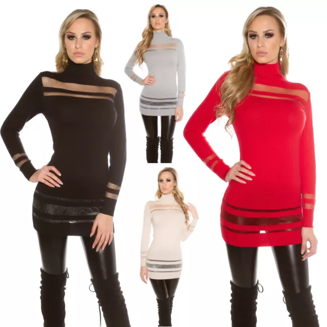 Lupetto lungo donna maglioncino vedo non vedo trasparenze maniche lunghe nuovo