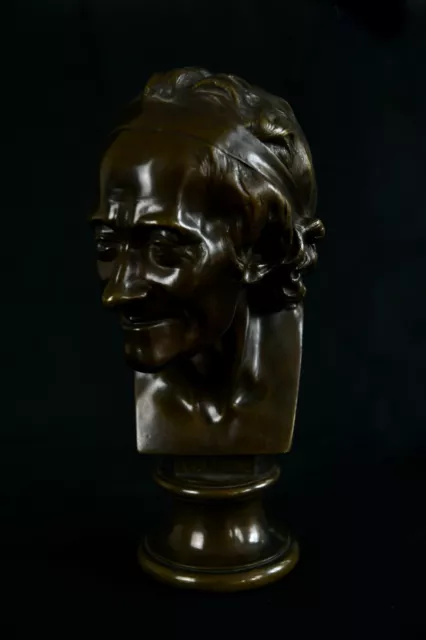 D'APRÈS HOUDON - BUSTE EN BRONZE DE VOLTAIRE ÉPOQUE XIXème PHILOSOPHE FRANCE
