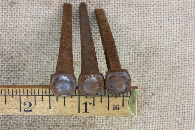 4 1/2” Old Spikes 3 SQUARE NAILS Common Rosehead Med Dimple vintage Crucifixion 3