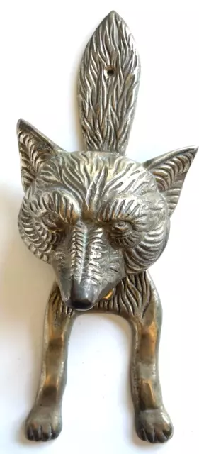 Fox / Dog Door Knocker Vintage Solid Brass Sculpture Of Canine Head Paws & Tail