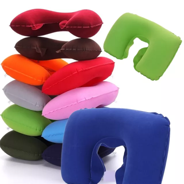 Portable Inflatable Flight Pillow Neck U Rest Air Cushion PVC Flocking Pillow