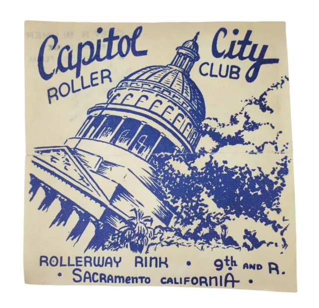 1940-50's Capitol City Roller Club Roller Skating Sticker Label Sacramento CA