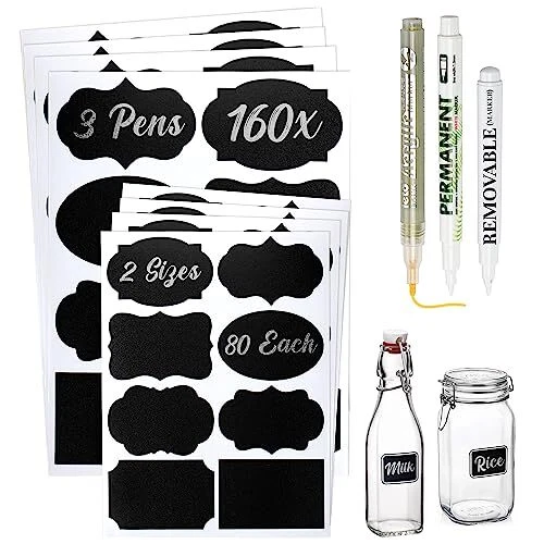Étiquettes Autocollantes Ardoise Pour Bocaux - 64PCS Avec Stylo Craie - Organisation Cuisine