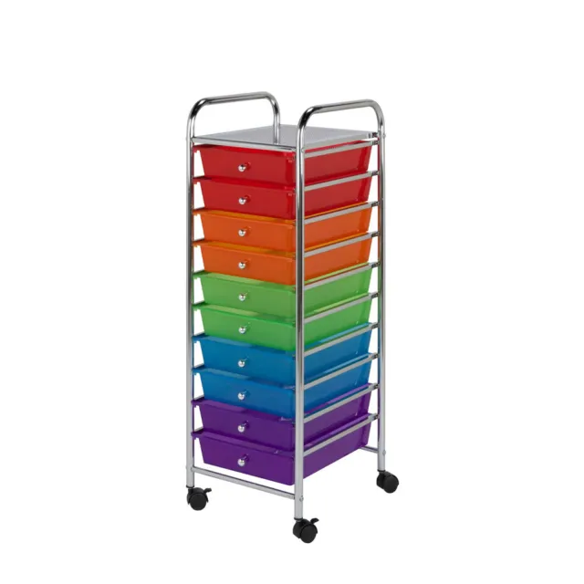 Costway 4-Drawer Cart Storage Bin Organizer Rolling w/Plastic Drawers  Rainbow