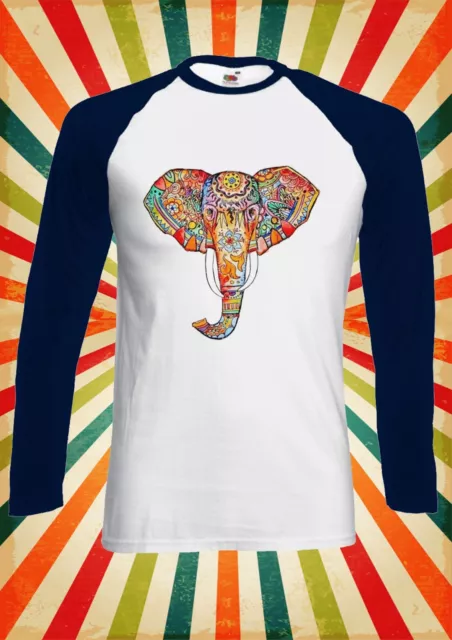 Elephant Ethnic Pattern Colour Men Women Long Short Sleeve Baseball T Shirt 578 2
