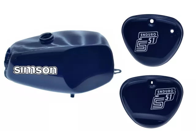 Enduro-Büffeltank Set für Simson S50 S51E, Perlblau metallic, innen versiegelt