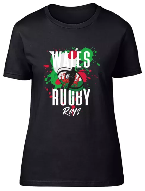 Personalised Wales Rugby T-Shirt Womens Supporters 6 Nations Union Ladies Tee