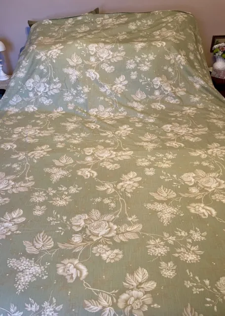 Restoration Hardware Made In Italy Queen Sage Green Floral Toile Cotton Duvet