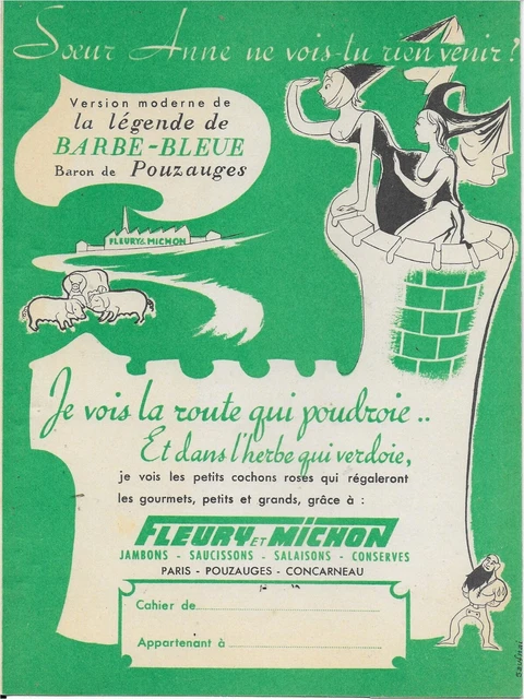 ANCIEN PROTEGE CAHIER  NEUF  ANNEE   50s     FLEURY MICHON POUZAUGES CONCARNEAU