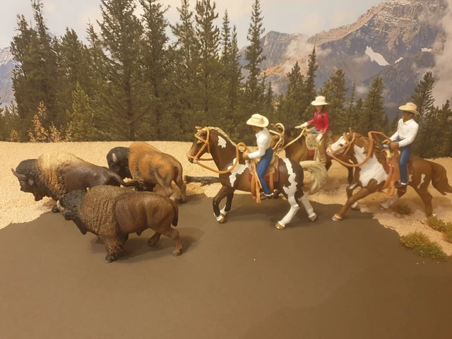 SCHLEICH AMERICAN BISON Buffalo Herd With Cowboy Horse Riders £36.01 ...