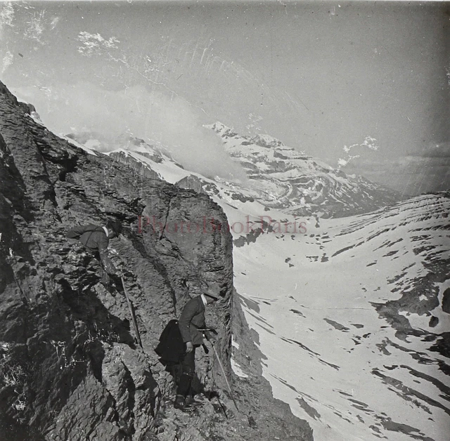 Alpiniste Montagne Pyrénées France Espagne Photo Stereo PL59L5n6 Plaque verre 