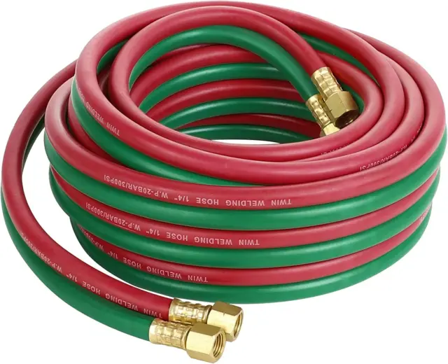 Hromee Oxygen Acetylene Hose 1/4-Inch × 25 Feet with 25 Feet, Red and Green