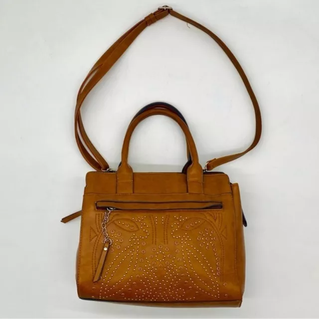 Brown Convertible Crossbody Bag With Studded Designs Faux Leather Purse