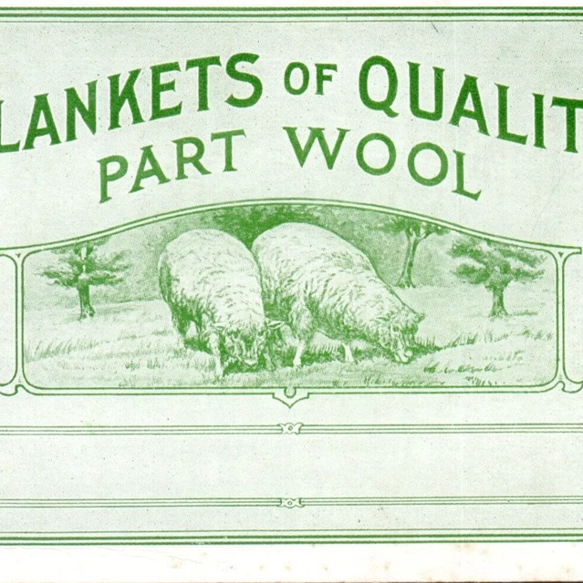 Original c1920 Quality Part Wool Blanket Fabric Price Tag Card Green Label Sheep
