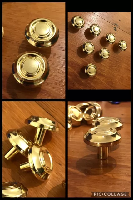 7 Knobs Bullseye Bright Brass Pull Round Deco Cabinet Drawer Mid Century Vintage