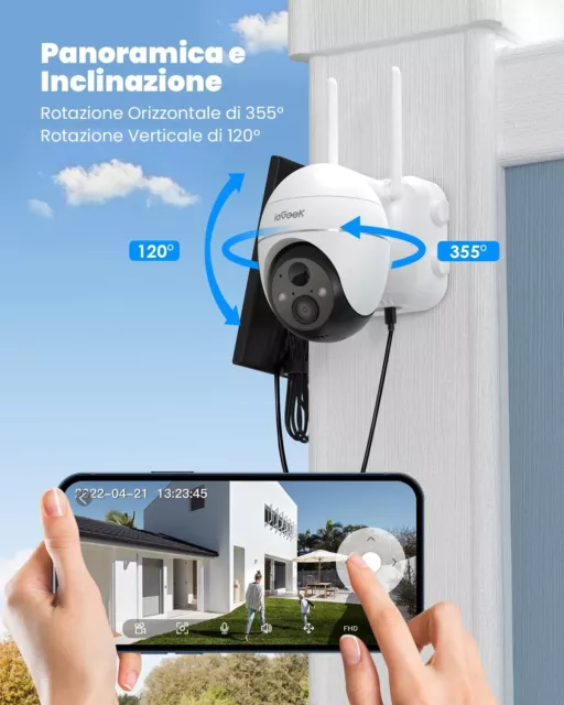 ieGeek 2K 360° PTZ Telecamera Wi-Fi Esterno Senza Fili con Batteria a 360 giorni 2