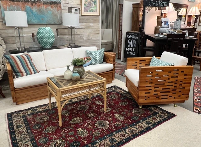 Vintage MCM Tessellated Wood Sofa & Cube Chair Set (KMT)