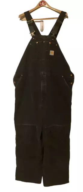 Carhartt 50x29.5 Black Double Knee Duck Canvas Bib Overalls Quilted Lined VTG?