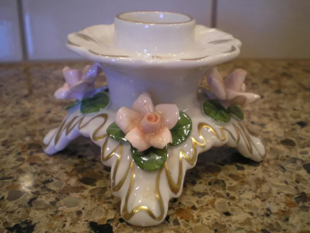 Porcelain Rose Candle Holder Gold Trim Germany Kaiser  Marked AK, Crown, 211/2