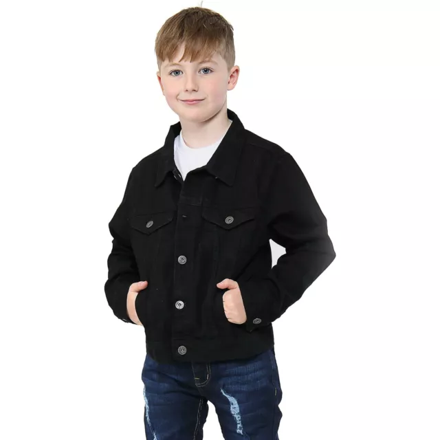 Kids Boys Jackets Designer Jet Black Denim Jeans Fashion Jacket Coat Age 3-13 Yr