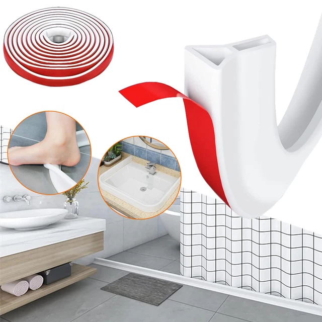 Silikon Wassersperre Für Dusche & Bad – Flexibler Dichtstreifen Für Nass-/Trockentrennung, 1 Meter, Weiß – Spritzschutz Für Duschkabine, Badewanne & Boden