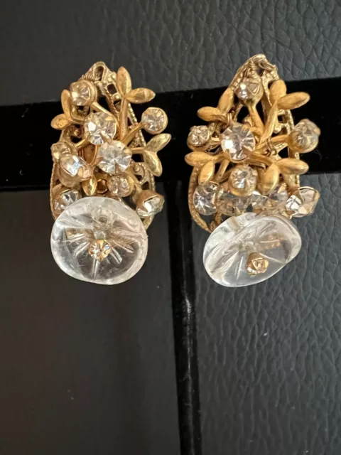 Vintage Signed Miriam Haskell Glass Rhinestone Strass Earrings RARE