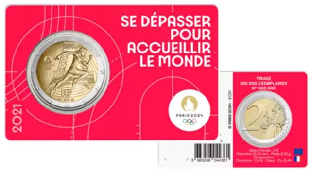 Francia 2 Euro 2021 Conm. J. Olimpicos Paris 2024 - En Coincard Rojo -