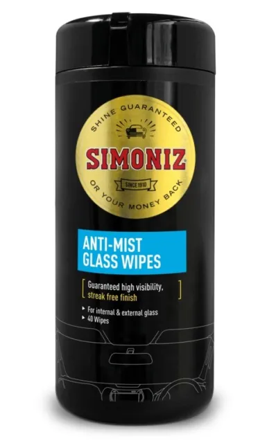 Simoniz Anti-Glare Streak Free Car Window Windscreen Glass Wipes - Pack of 40