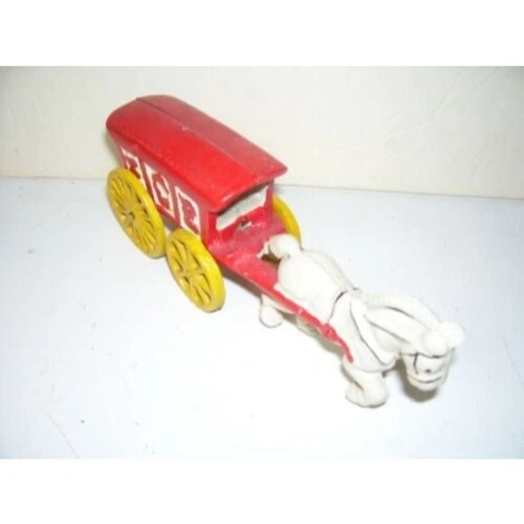 Vintage Metal Ice Horse and Pull Wagon Toy Good Condition