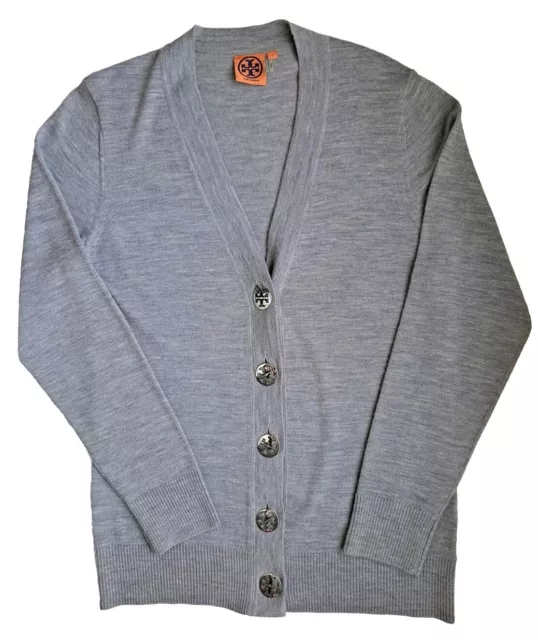 Tory Burch Merino Wool Lightweight V-Neck Button Up Cardigan Sweater Womens Sz L