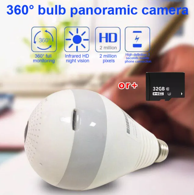 360° Panoramic Hidden Wifi IP Camera Light Bulb HD 1080P Home Security Lamp Cam