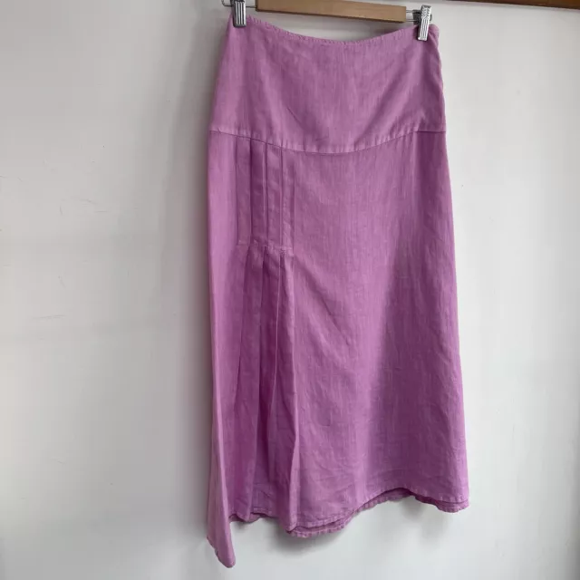 Elemente Clemente Skirt Fits UK 8 10 Pink Midi Pleats 100% Linen W27 L32