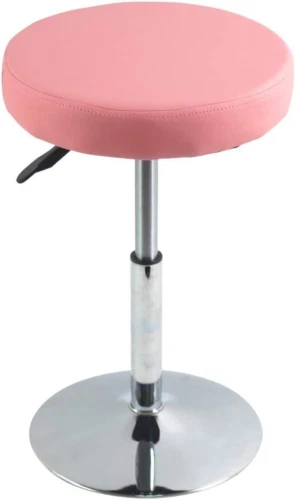Sgabello da barbiere rotondo in pelle FURWOO PU regolabile in altezza piccolo, rosa